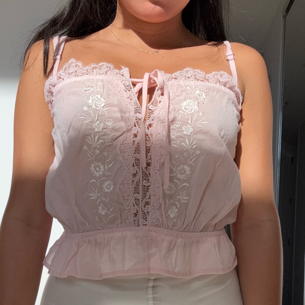 Pink Lace Trim Women’s Top